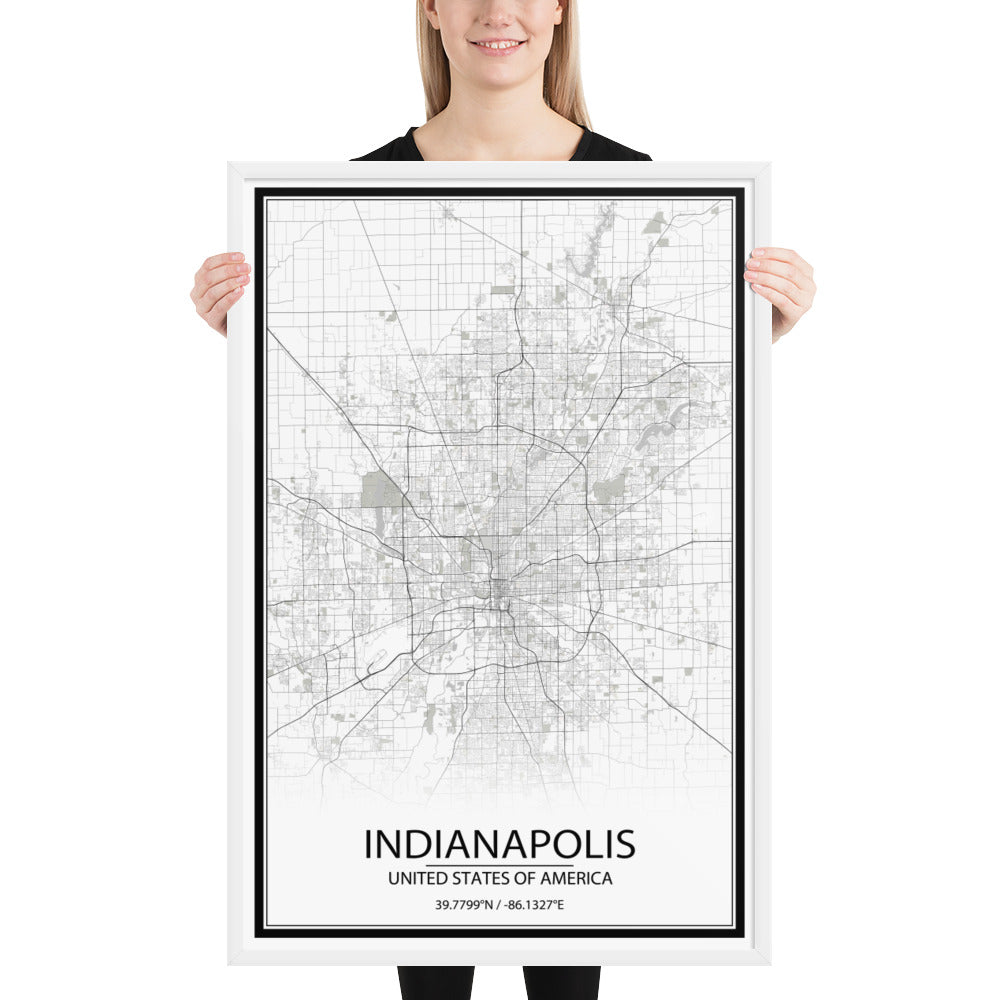 Indianapolis White Framed Map