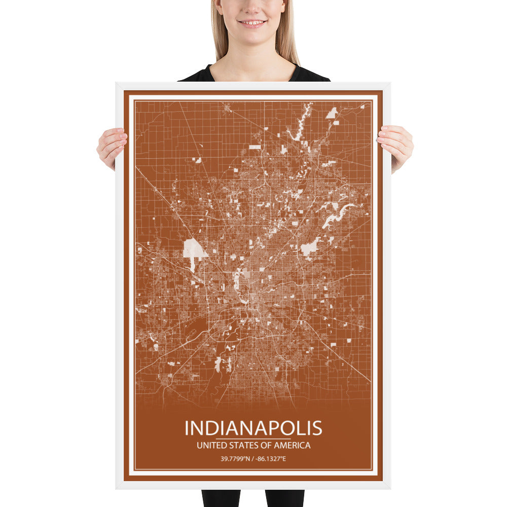 Indianapolis Brown and White Framed Map