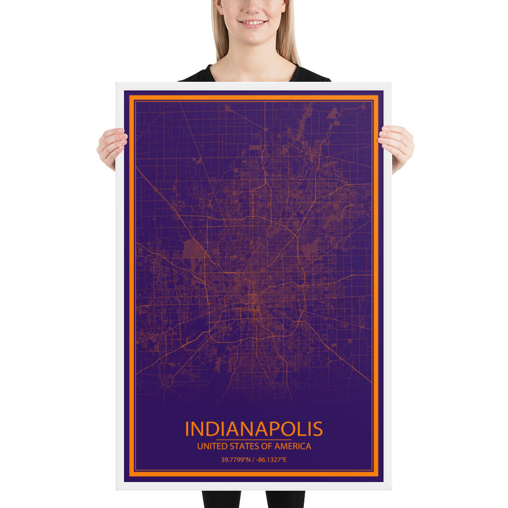 Indianapolis Purple and Orange Framed Map