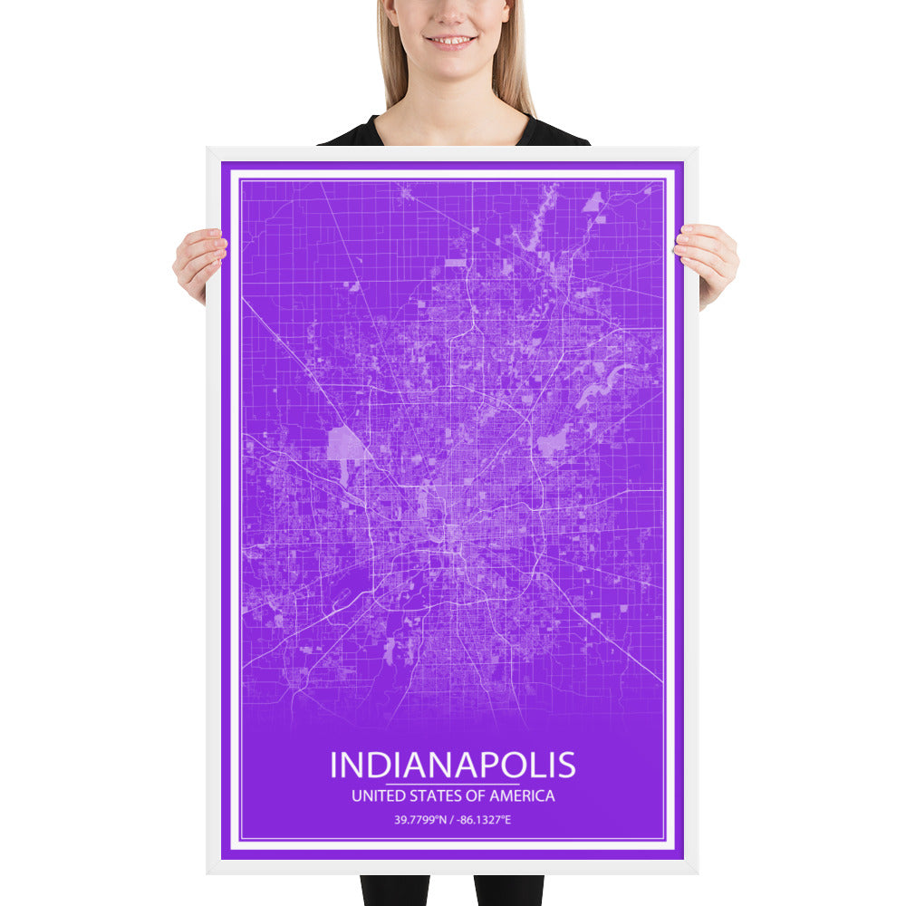 Indianapolis Purple and White Framed Map