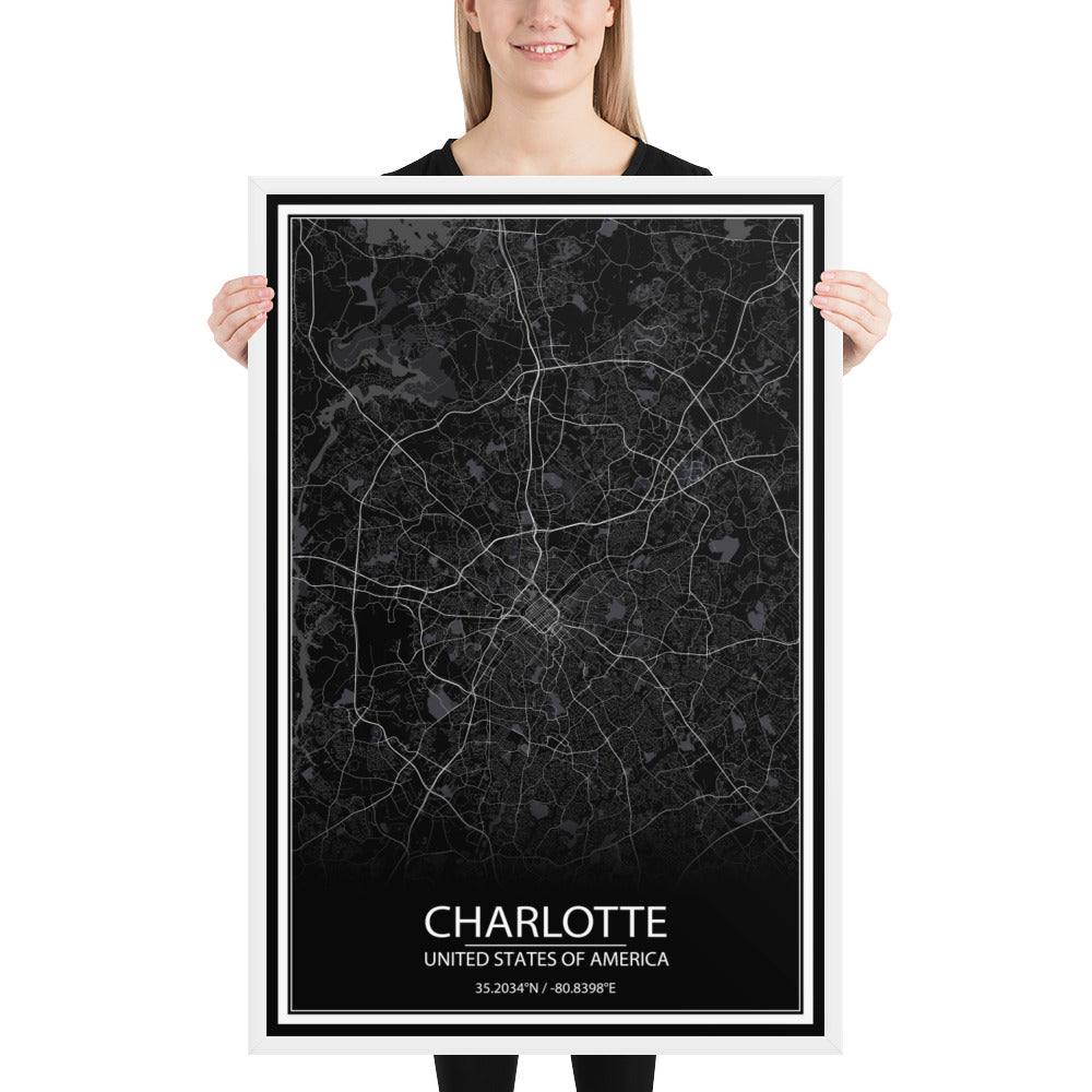 Charlotte Black Framed Map