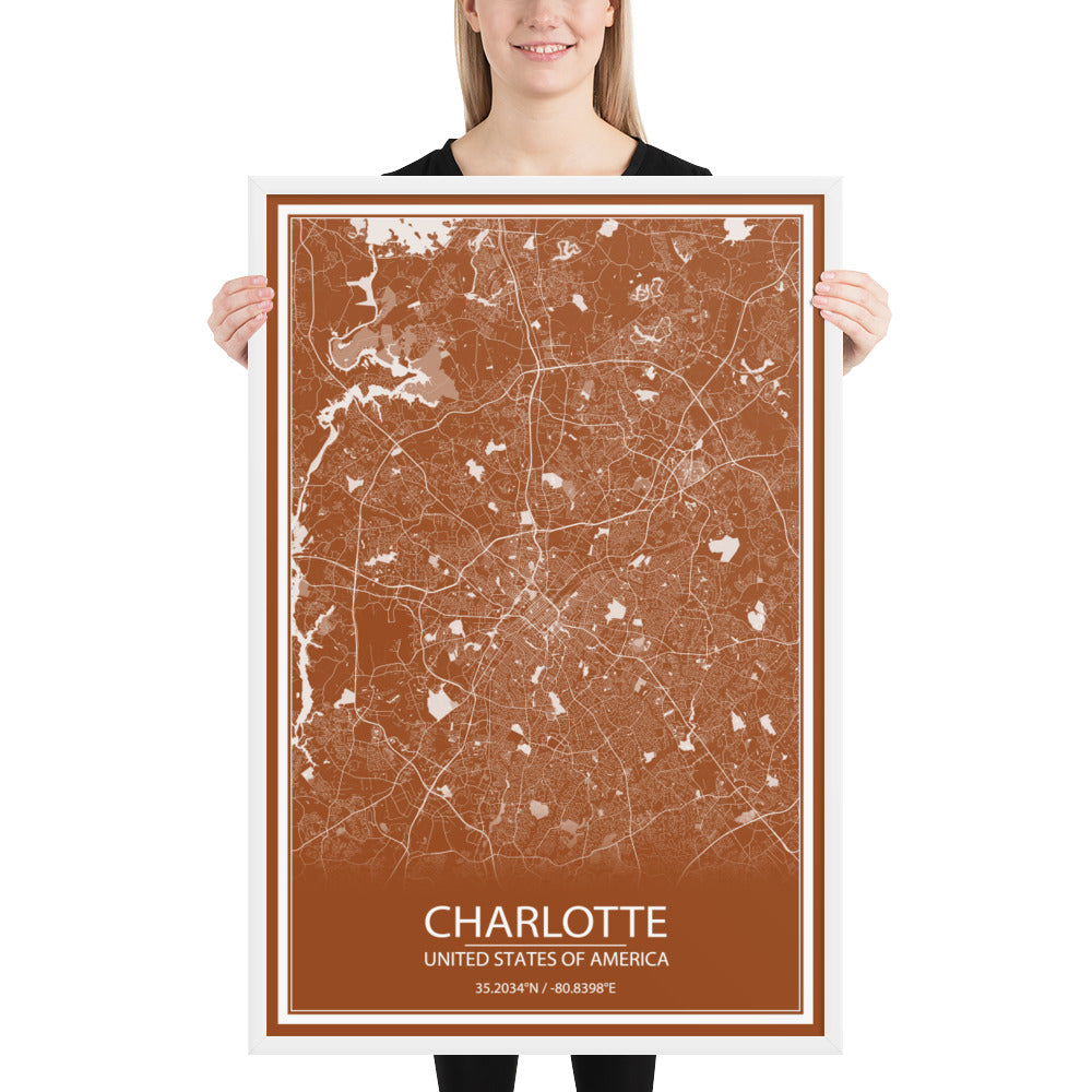 Charlotte Brown and White Framed Map