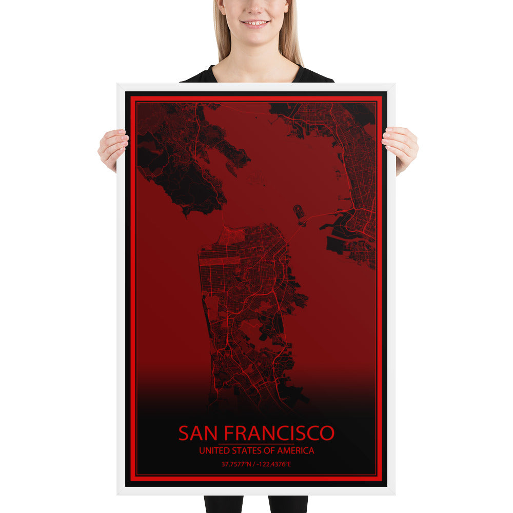 San Francisco Black and Red Framed Map