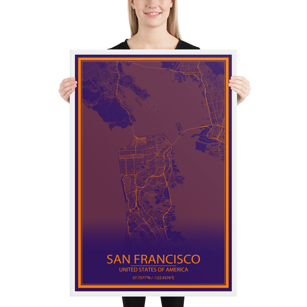 San Francisco Purple and Orange Framed Map