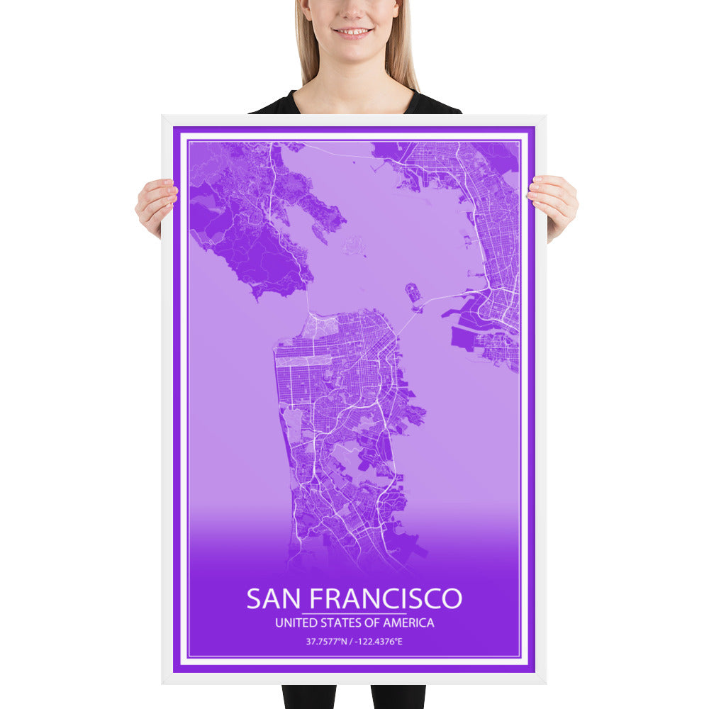 San Francisco Purple and White Framed Map