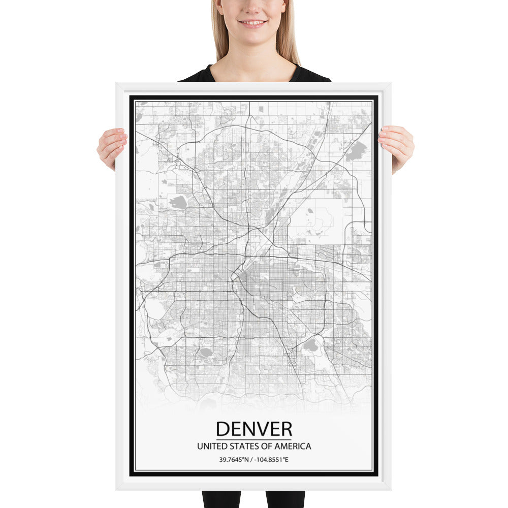 Denver White Framed Map