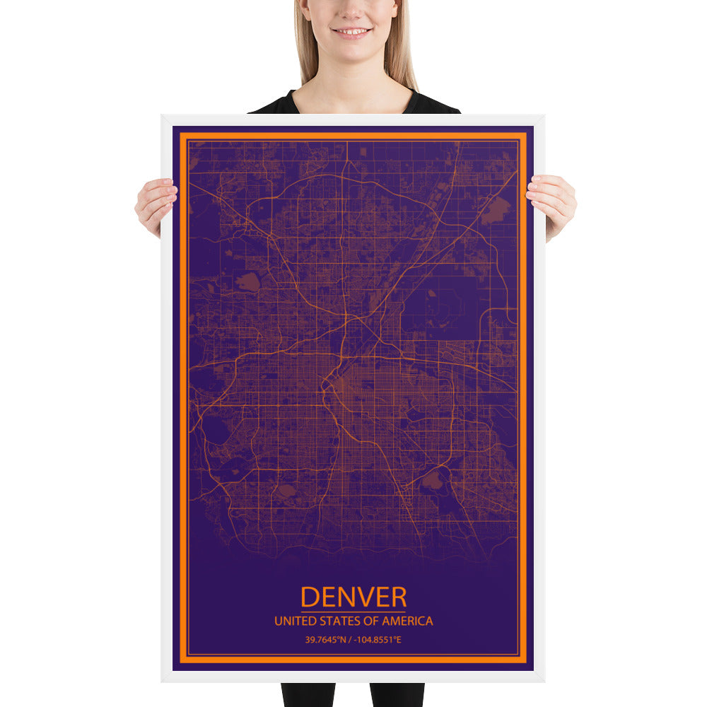 Denver Purple and Orange Framed Map