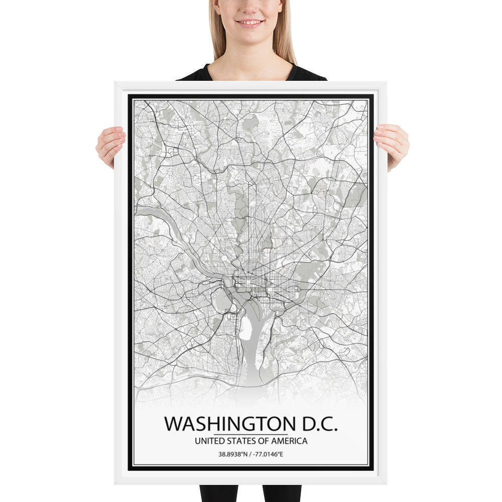 Washington, D.C. White Framed Map