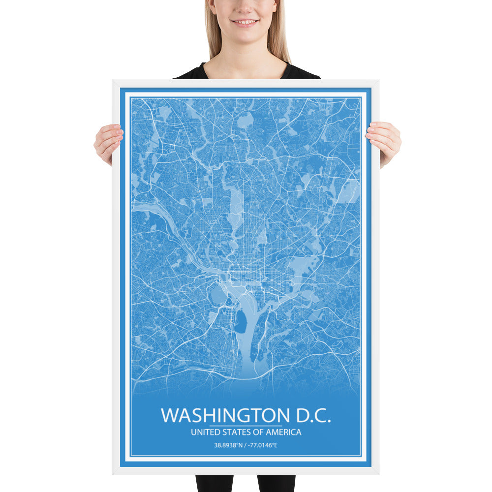 Washington, D.C. Blue and White Framed Map