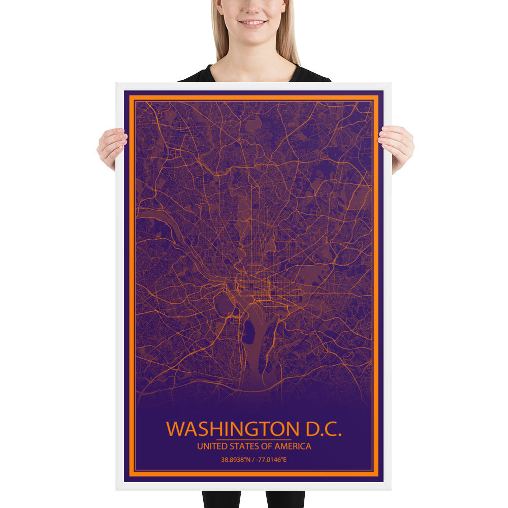 Washington, D.C. Purple and Orange Framed Map