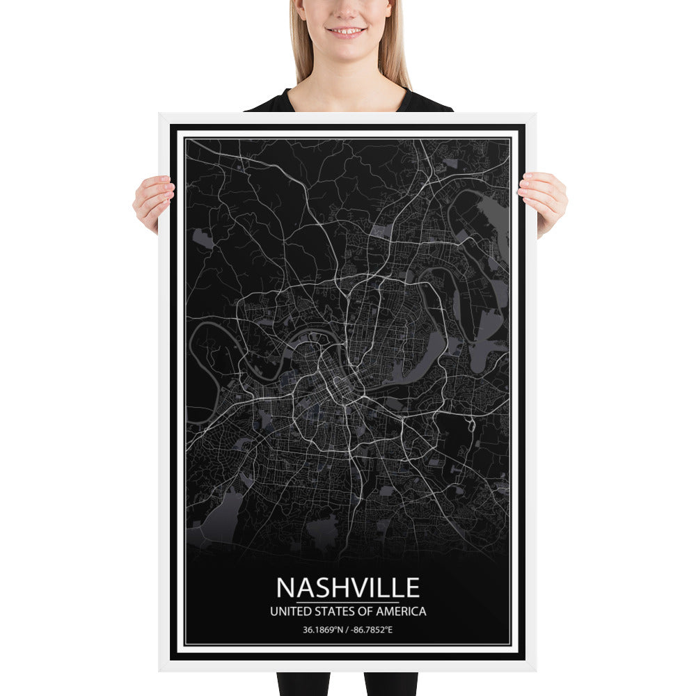 Nashville Black Framed Map