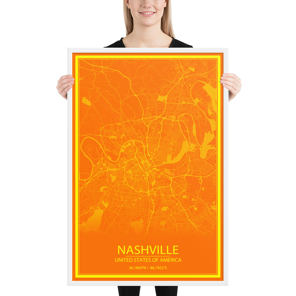 Nashville Orange and Yellow Framed Map