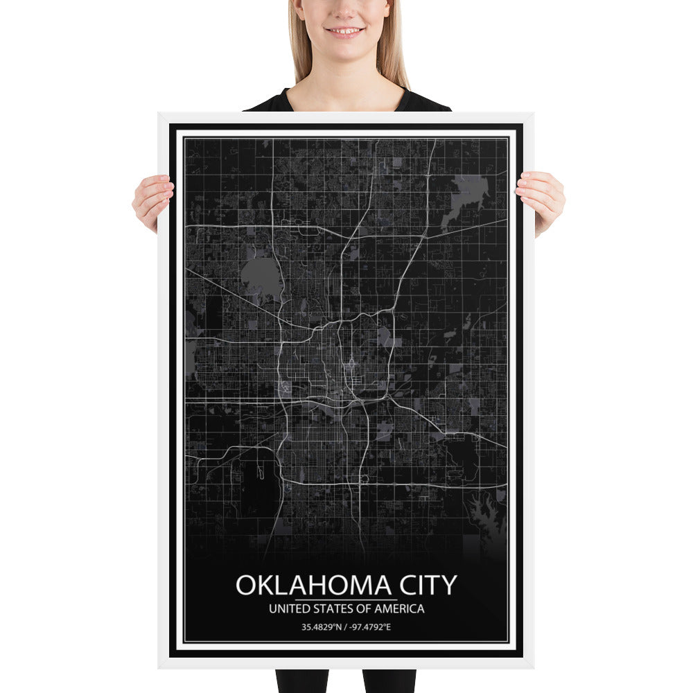 Oklahoma City Black Framed Map