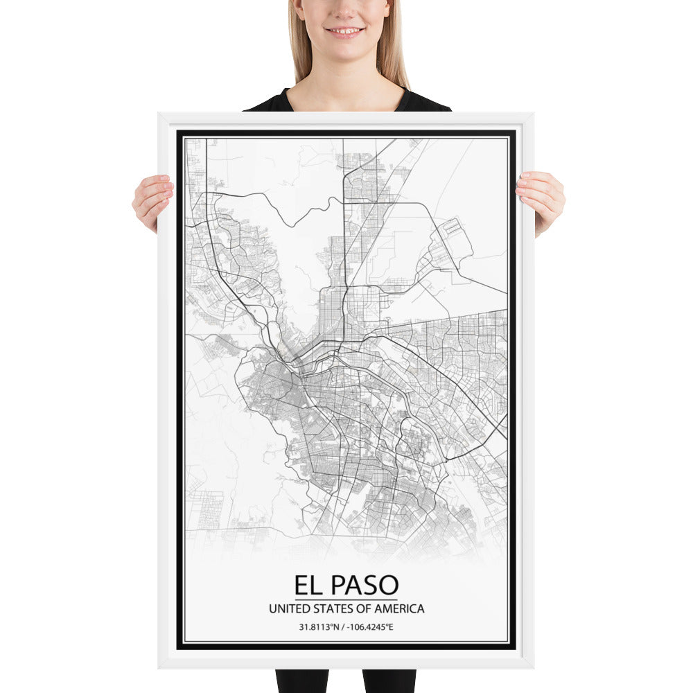 El Paso White Framed Map