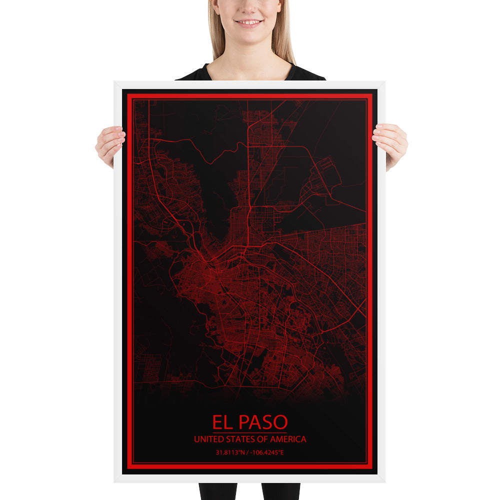 El Paso Black and Red Framed Map