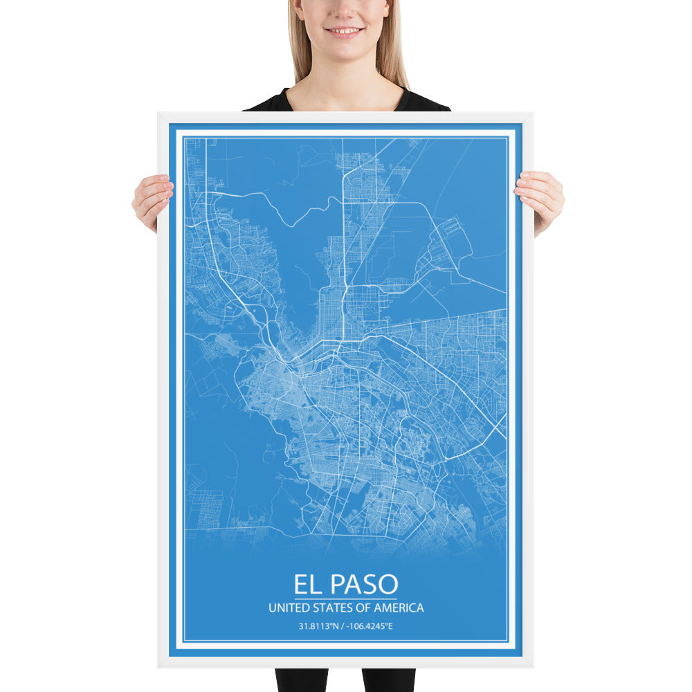 El Paso Blue and White Framed Map