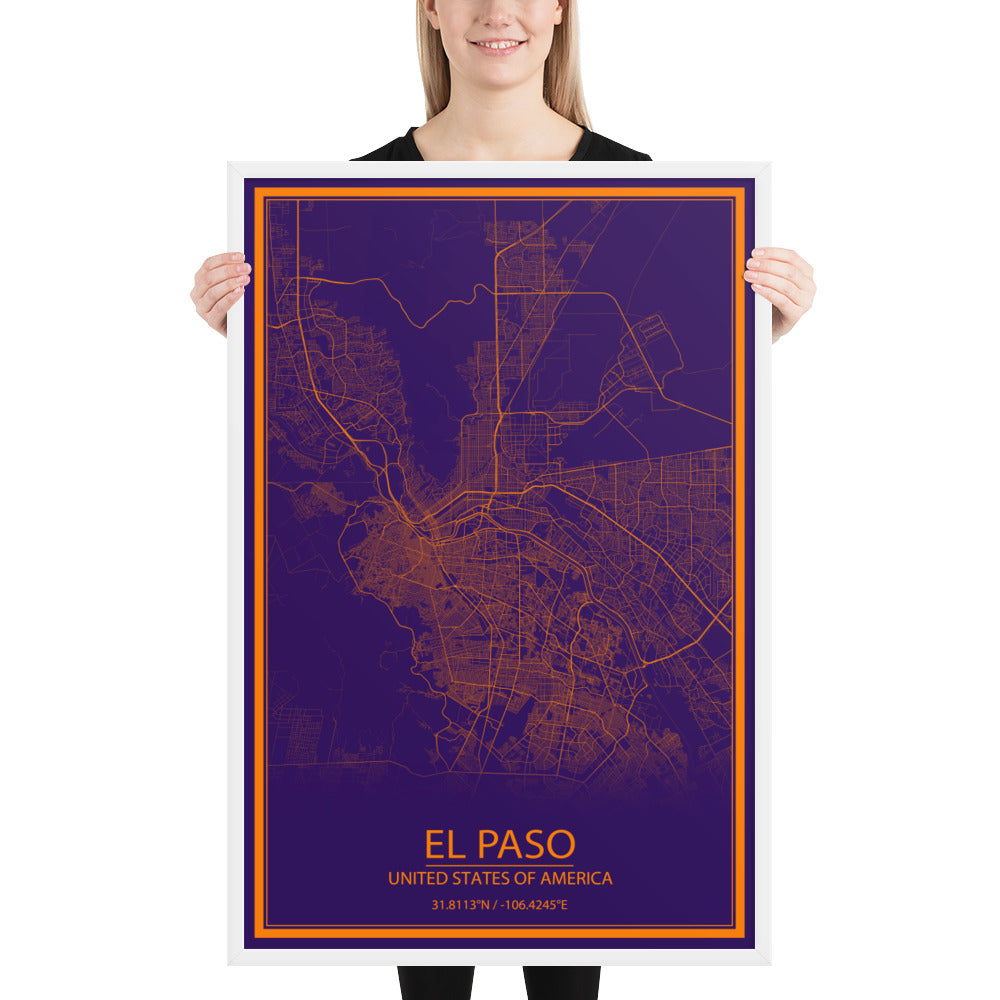 El Paso Purple and Orange Framed Map