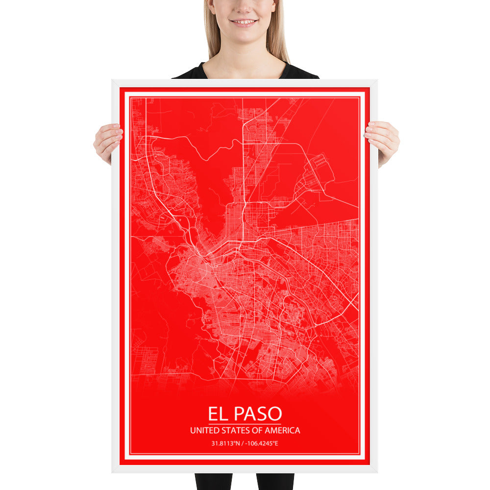 El Paso Red and White Framed Map