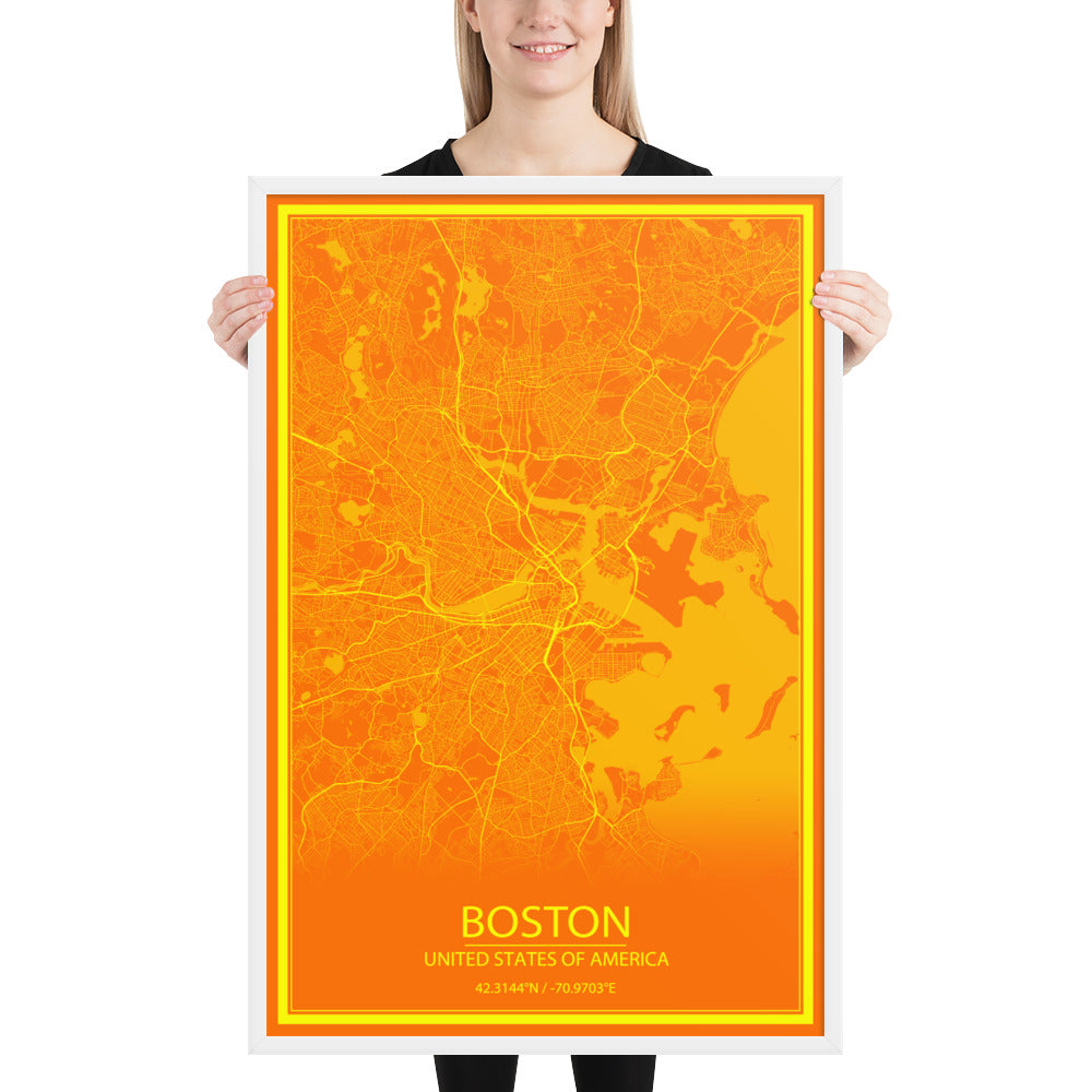 Boston Orange and Yellow Framed Map