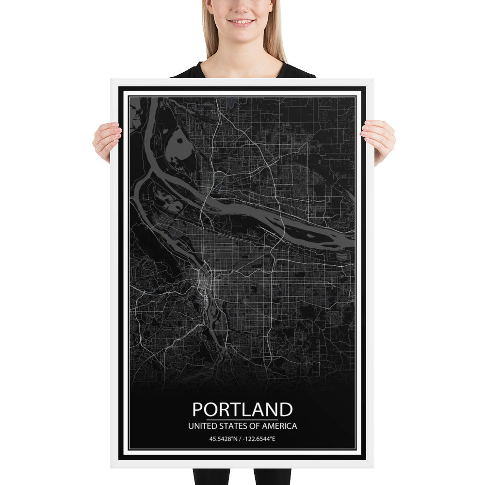 Portland Black Framed Map