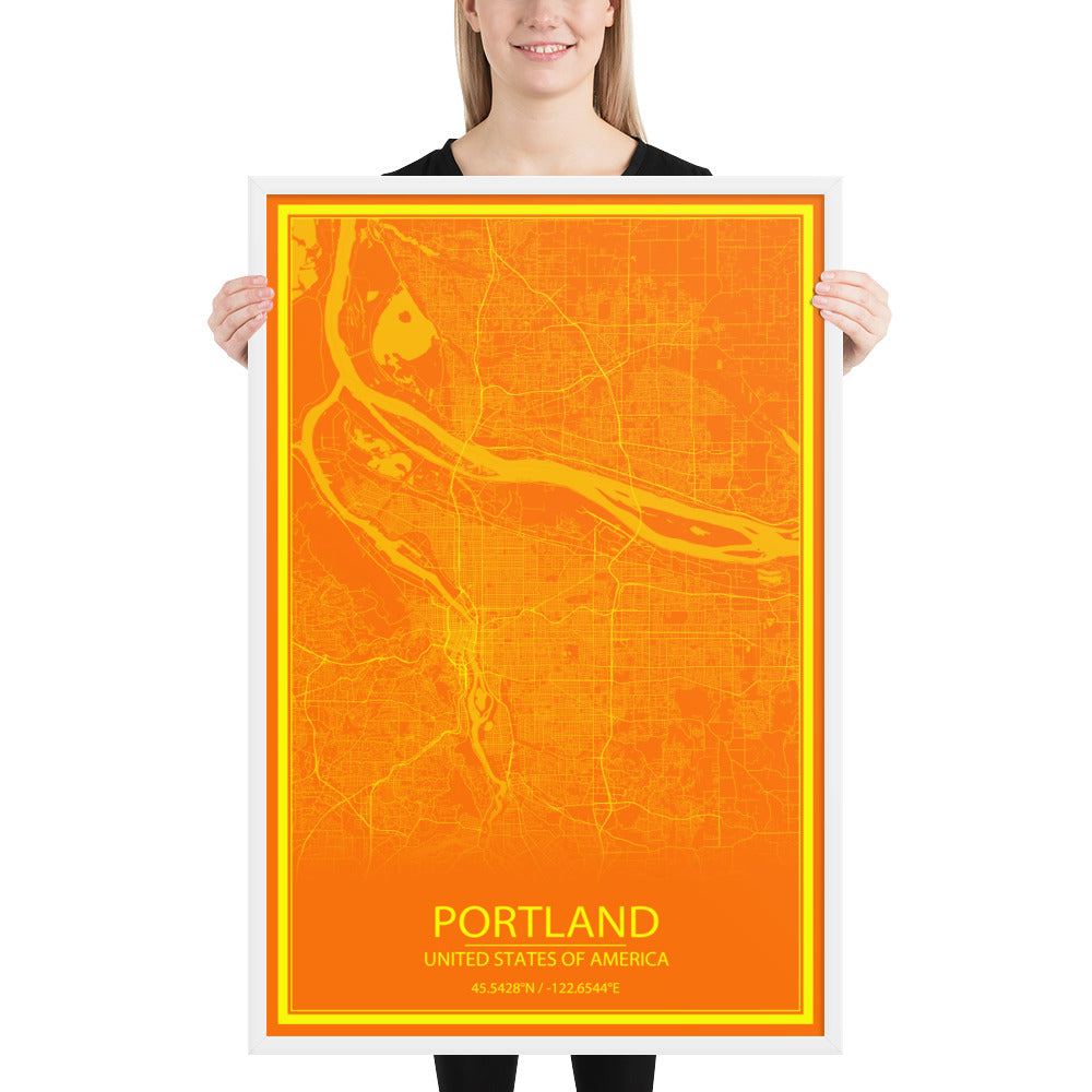 Portland Orange and Yellow Framed Map