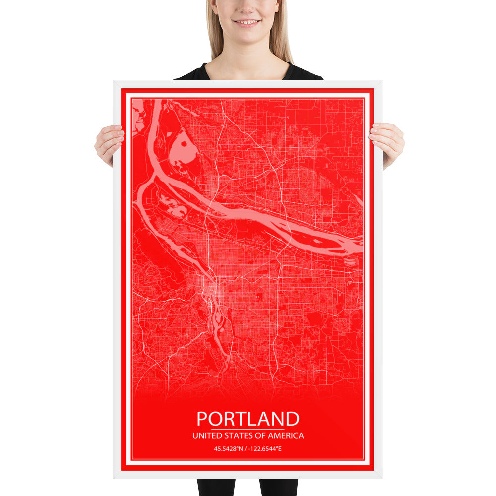 Portland Red and White Framed Map