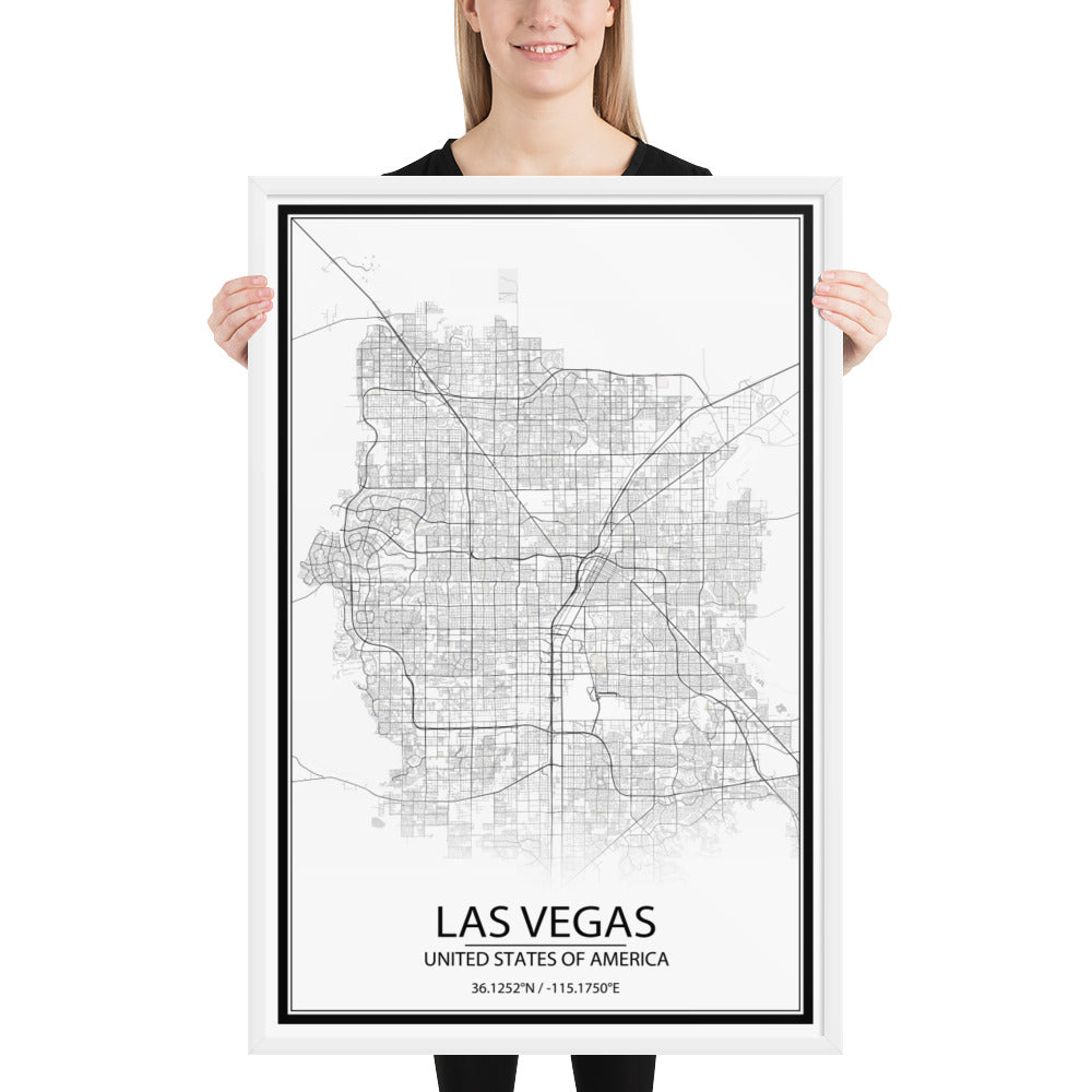 Las Vegas White Framed Map