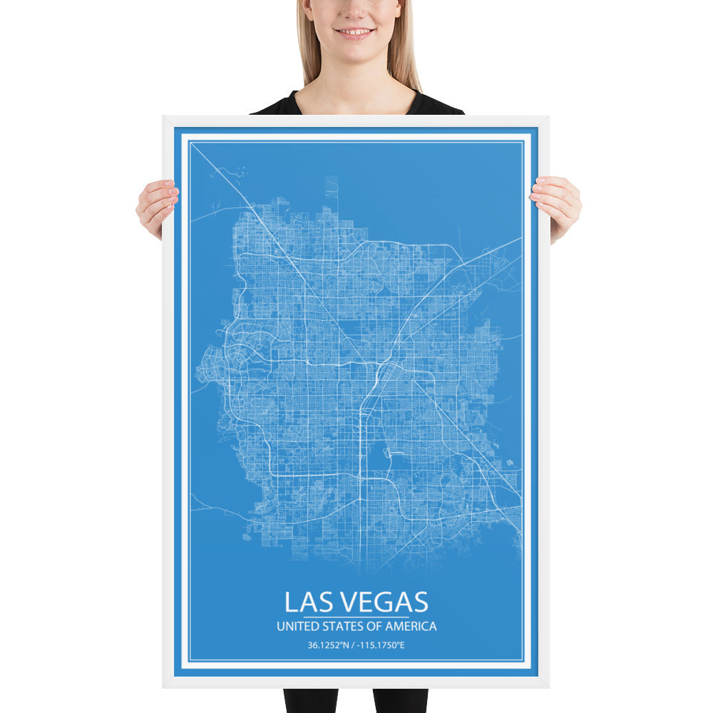 Las Vegas Blue and White Framed Map