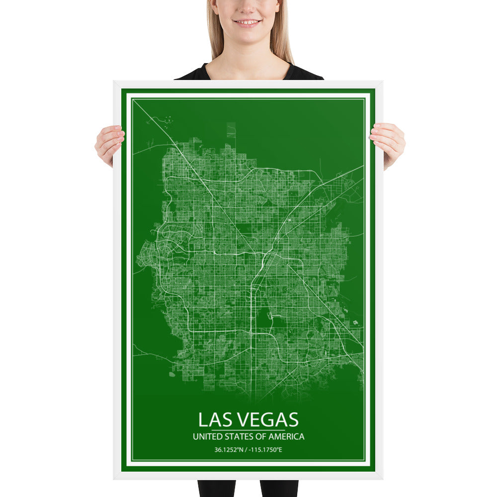 Las Vegas Green and White Framed Map