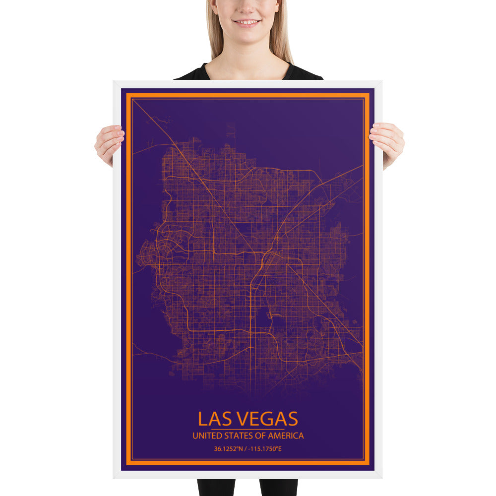 Las Vegas Purple and Orange Framed Map