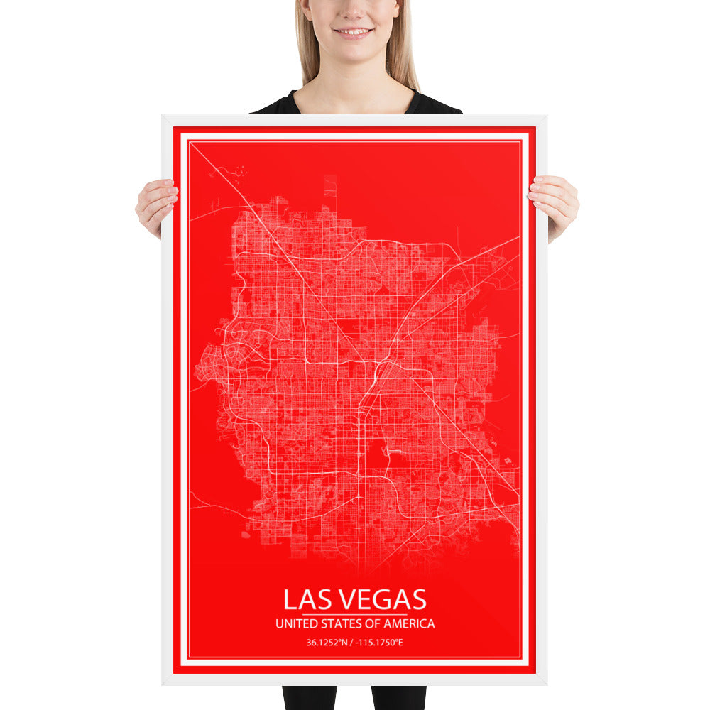 Las Vegas Red and White Framed Map