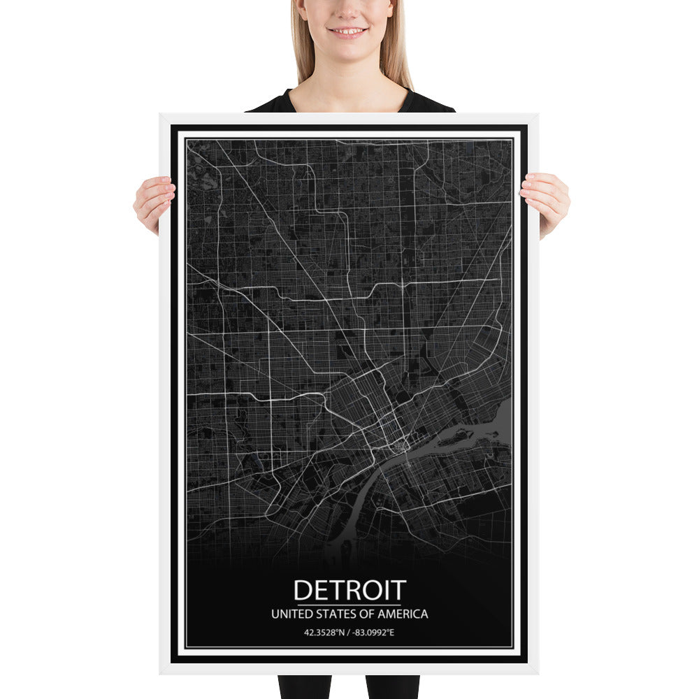 Detroit Black Framed Map