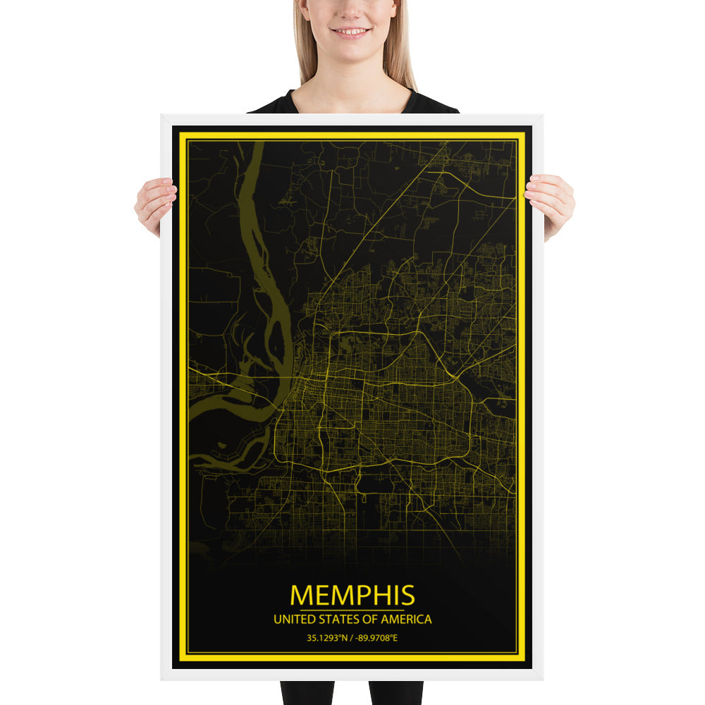 Memphis Black and Yellow Framed Map