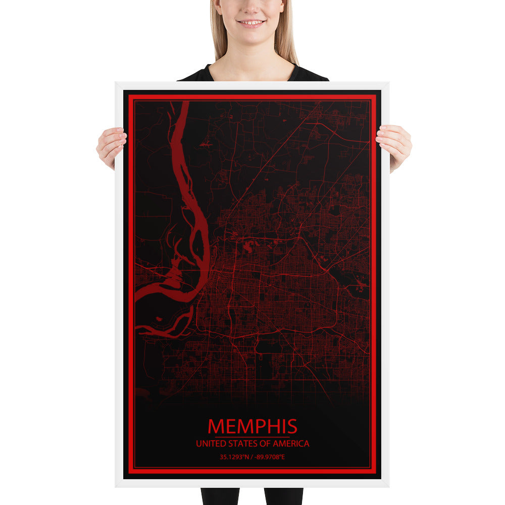 Memphis Black and Red Framed Map