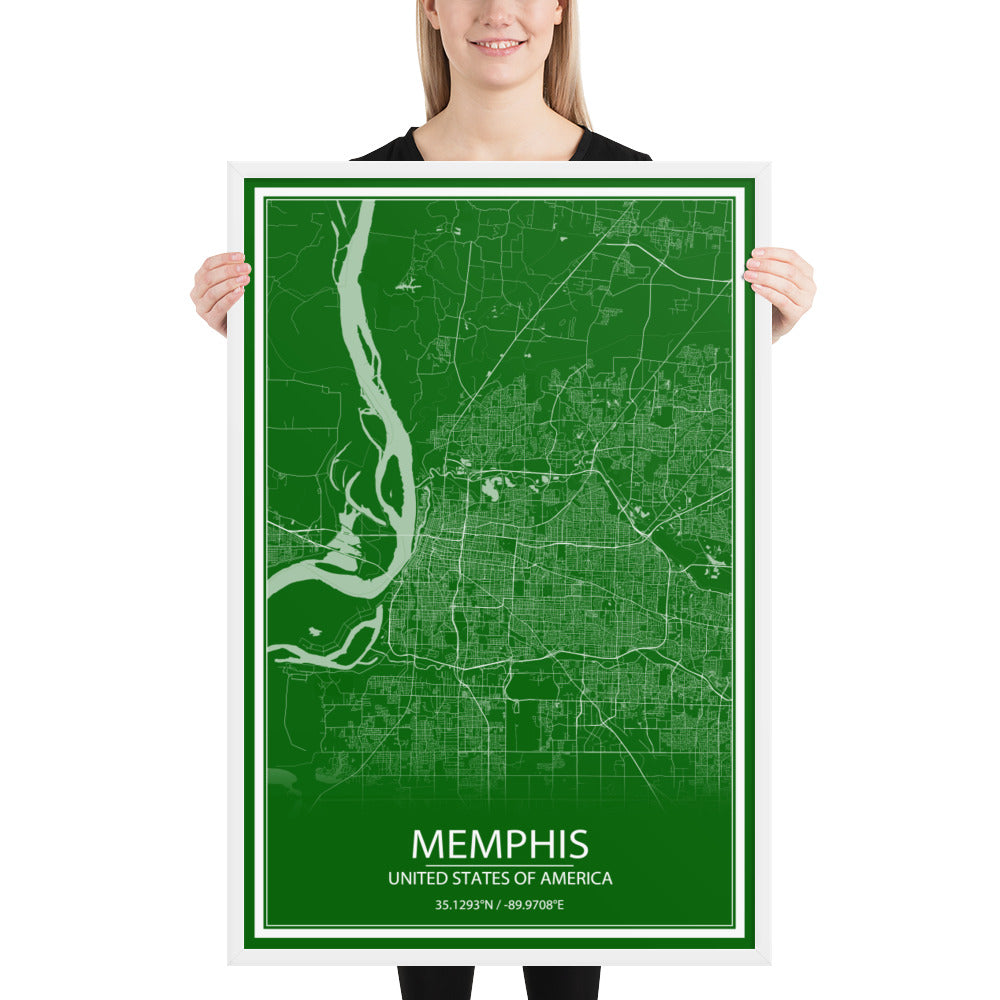 Memphis Green and White Framed Map