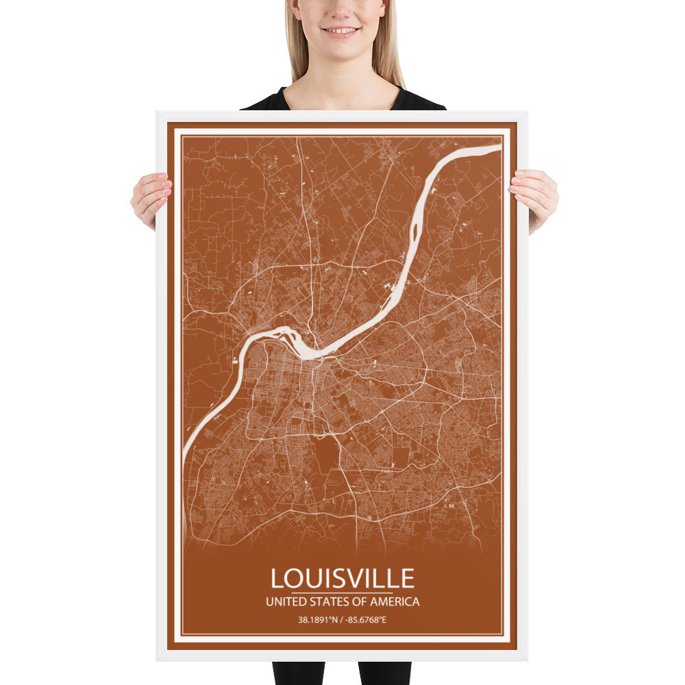 Louisville Brown and White Framed Map