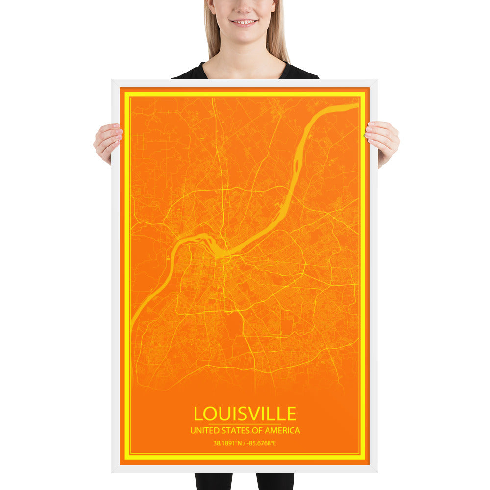 Louisville Orange and Yellow Framed Map