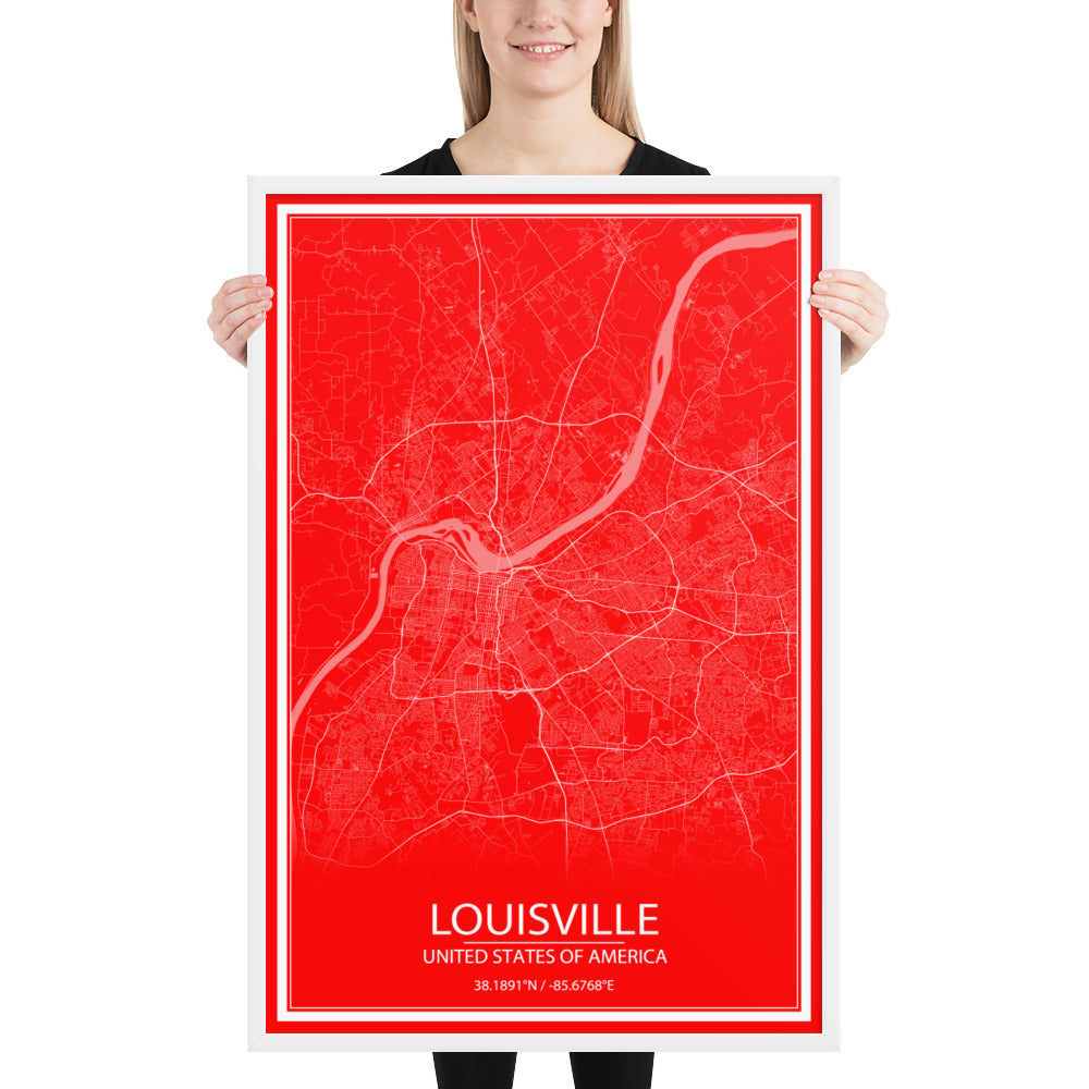 Louisville Red and White Framed Map