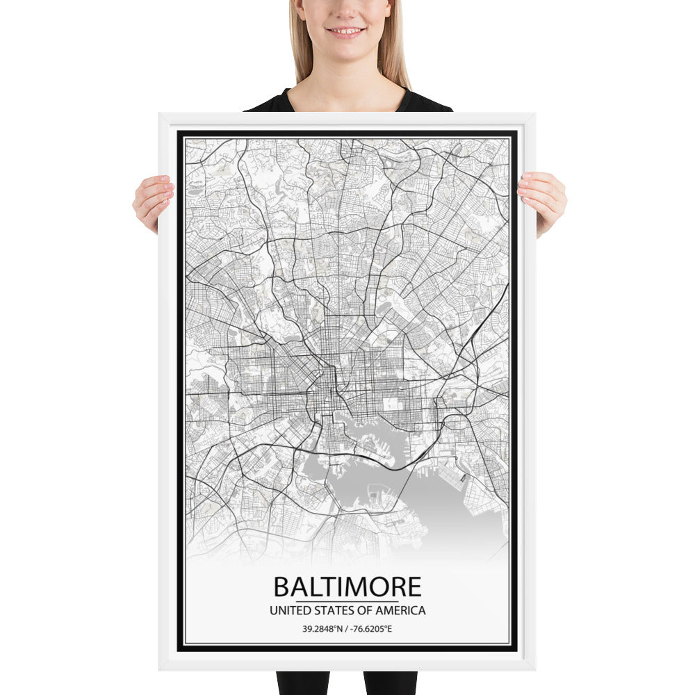 Baltimore White Framed Map