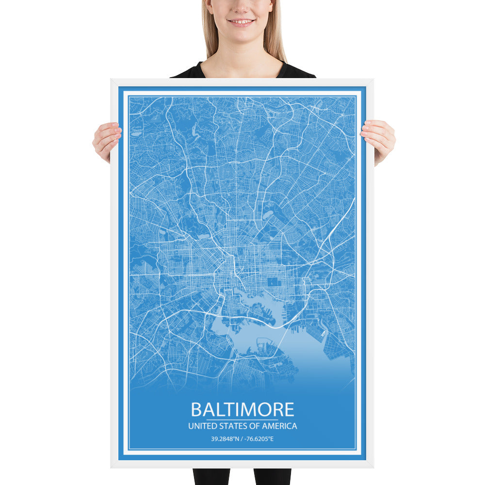 Baltimore Blue and White Framed Map