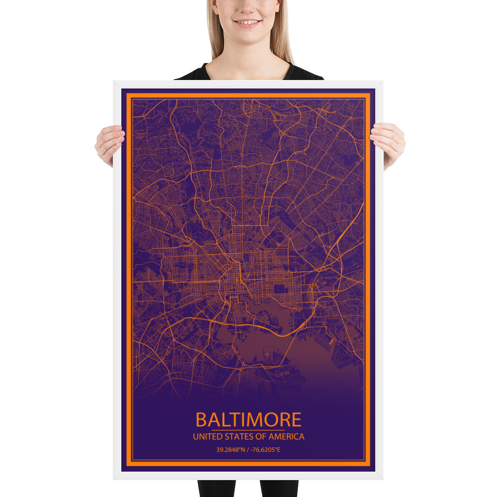 Baltimore Purple and Orange Framed Map