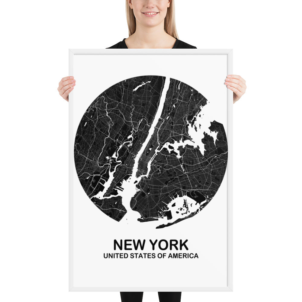 New York Circular Black Framed Map