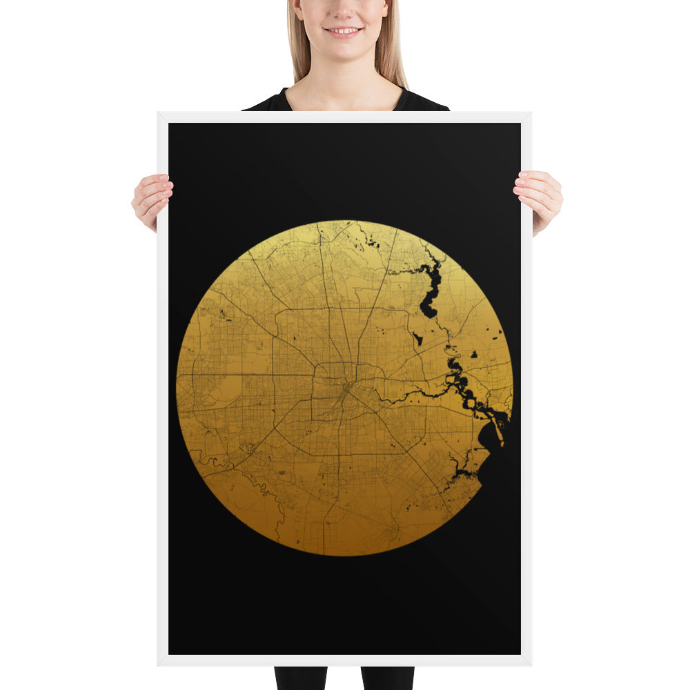 Houston Gold on Black Framed Map