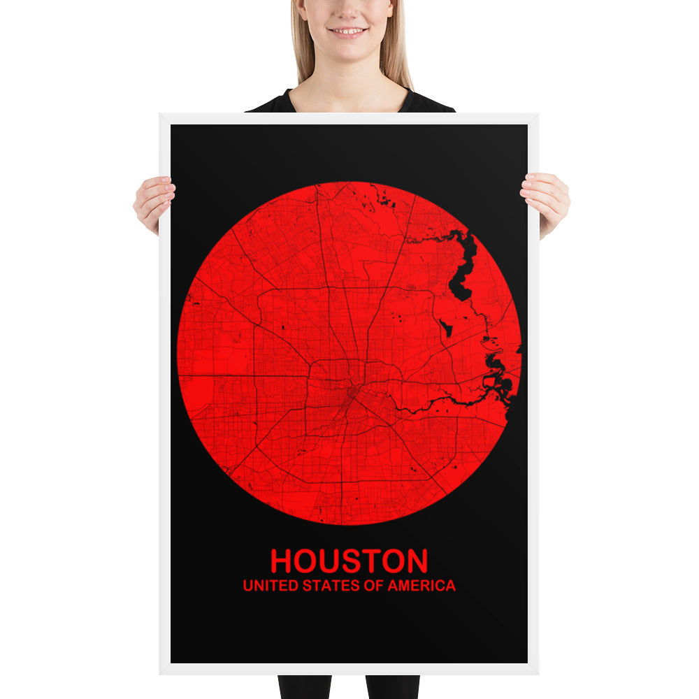 Houston Circular Red Framed Map