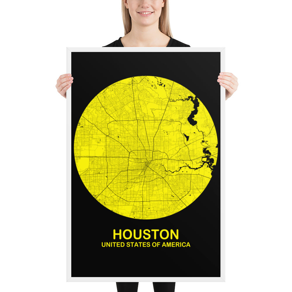 Houston Circular Yellow Framed Map