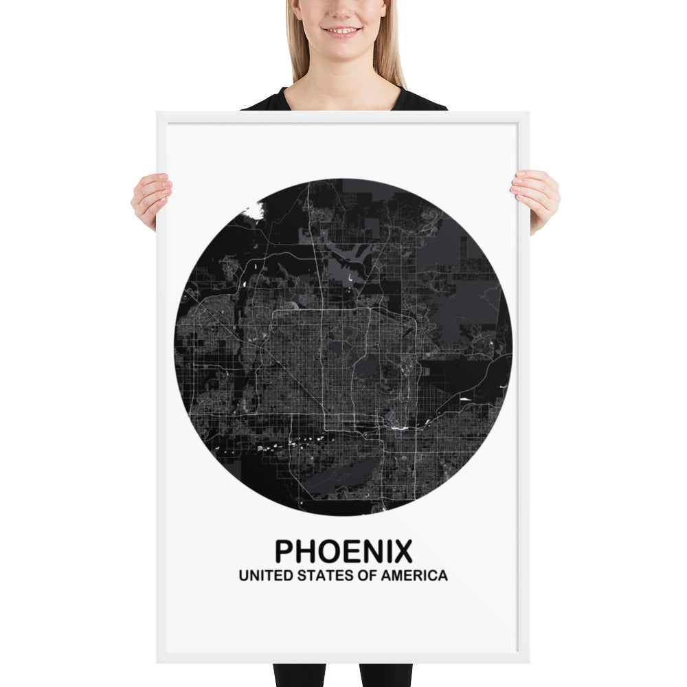 Phoenix Circular Black Framed Map