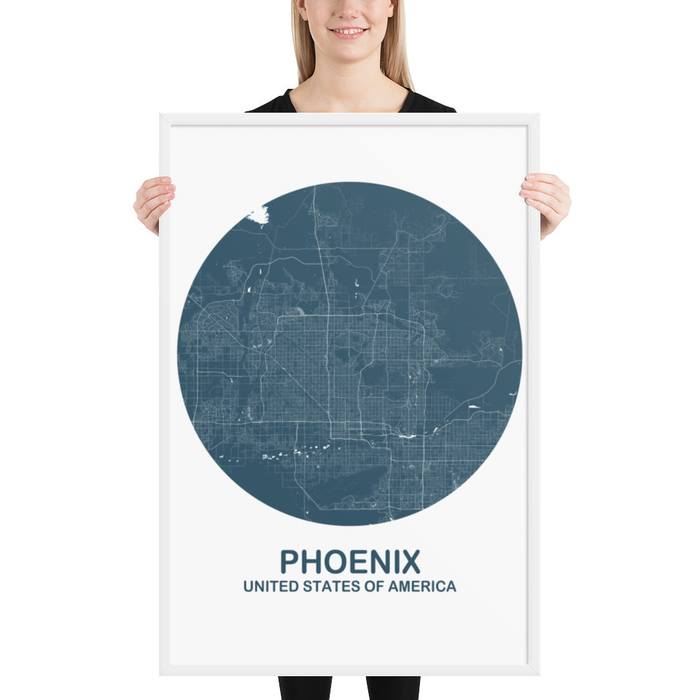 Phoenix Circular Blue Framed Map