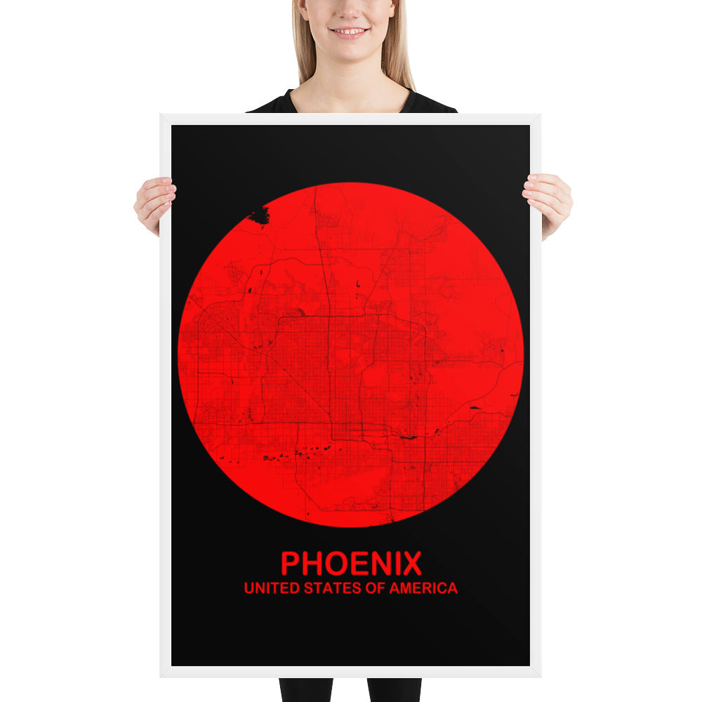 Phoenix Circular Red Framed Map