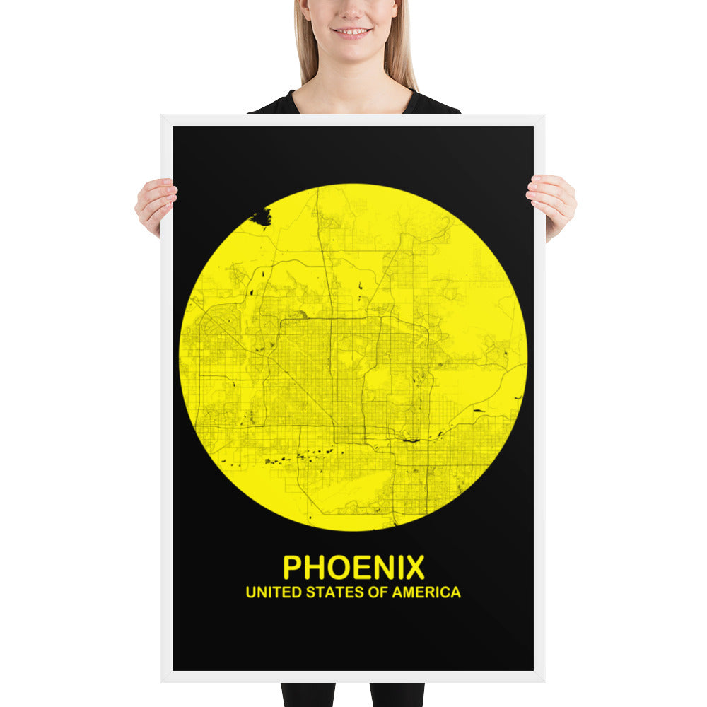 Phoenix Circular Yellow Framed Map