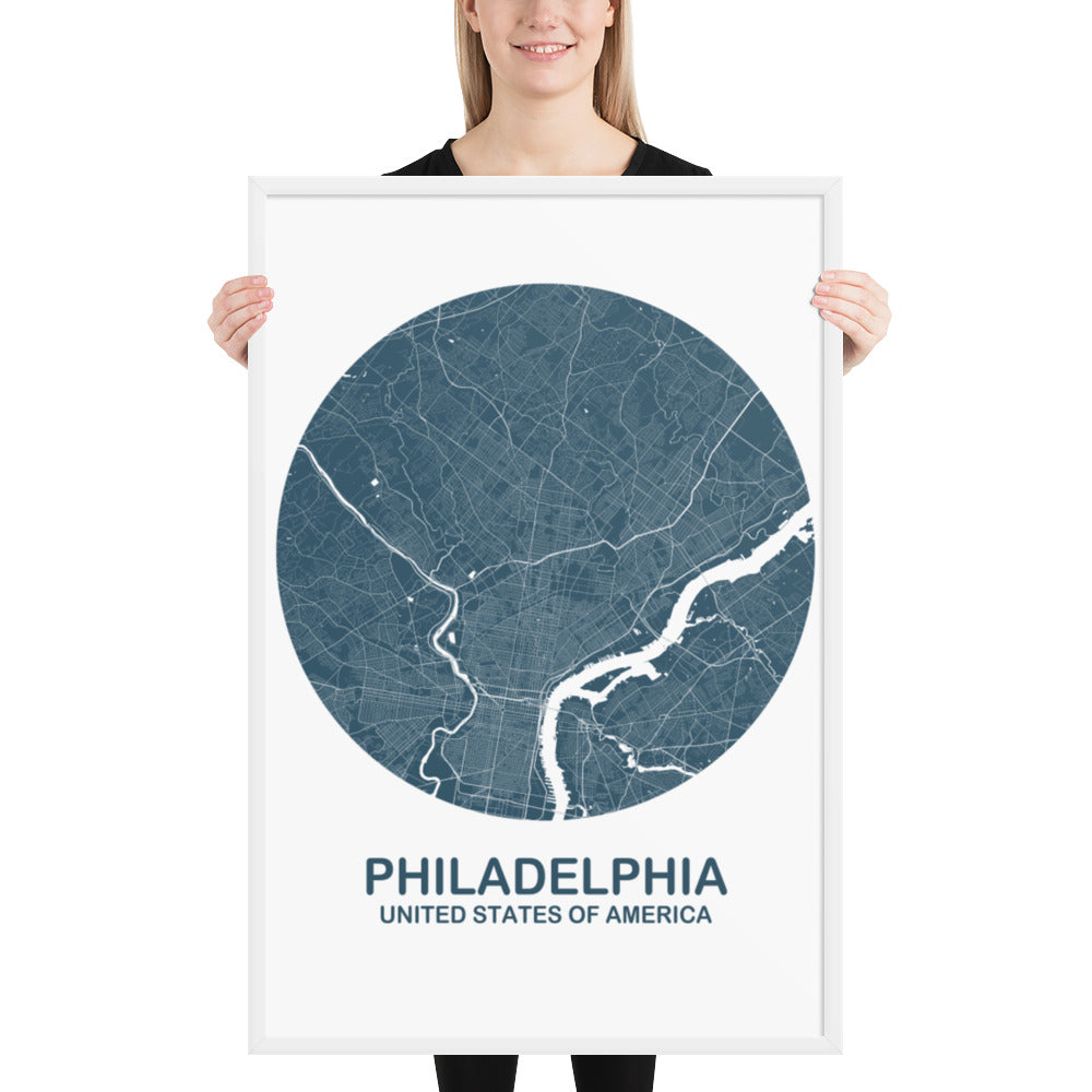 Philadelphia Circular Blue Framed Map